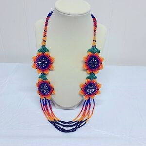 Sioux Beaded Flower Necklace Toggle Closure 28” Completely Gorgeous